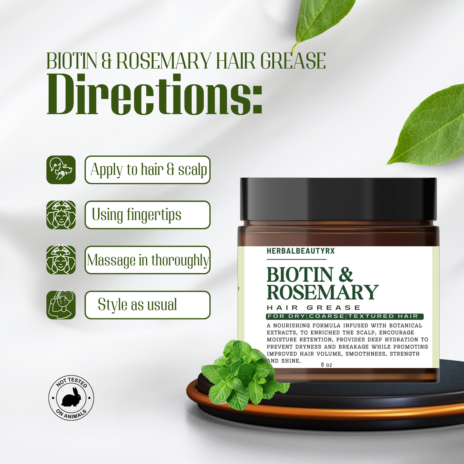 Biotin + Rosemary Hair Grease for Dry Coarse Textured hair herbalbeautyrxLLC